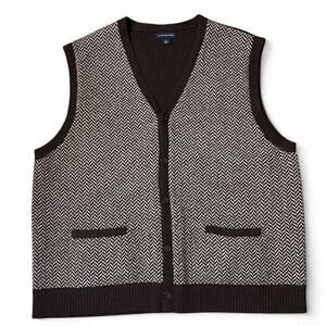 Lands End 100% Lambswool Sweater Vest Mens XL Brown Button Front Knit